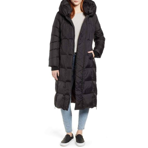 Sam Edelman Black Long Down Pillow Size M Collar Quilted Coat Puffer - Picture 1 of 12